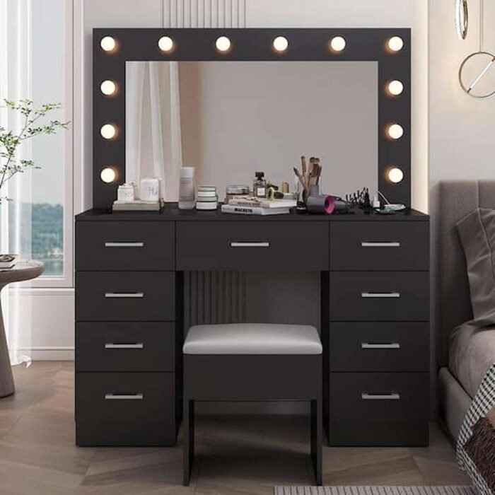 Black Makeup Vanity Set with USB